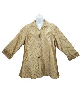 Yak Magik Jacket L Gold Metallic Vtg Diamond Pintuck Quilted Art To Wear Shacket